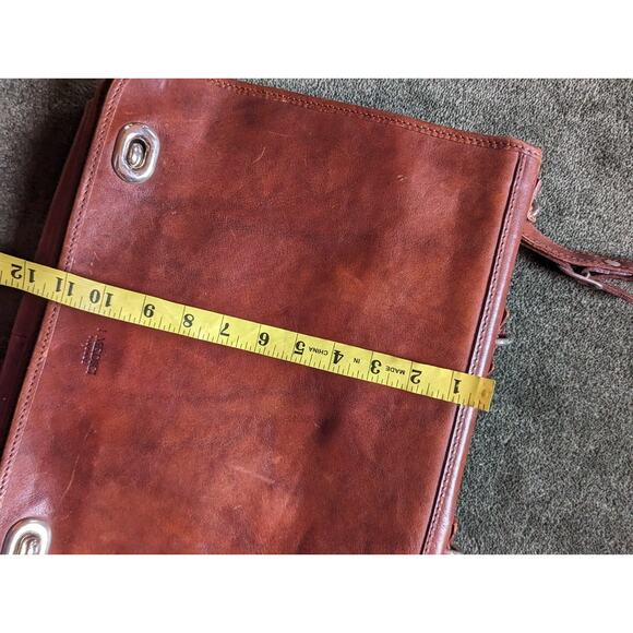 I Medici Italian Leather 2-Way Briefcase Shoulder Bag Red Brown Made in Italy - Picture 13 of 14